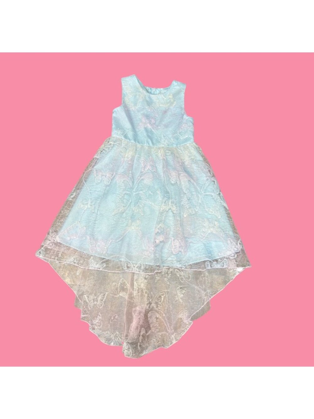 Rare Editions Girls Pastel Butterfly High-Low Dress Size 5 Shell Tulle Lining